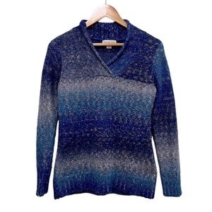 COLDWATER CREEK Cowl Neck Wool Blend Blue Ombré Knit Sweater Size US 4-6 XS